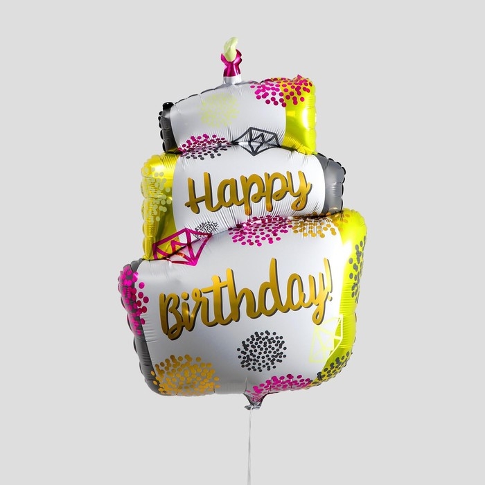 Шар фольгированный 43 Шар фольгированный 43" «С днём рождения», торт со свечой, разноцветный