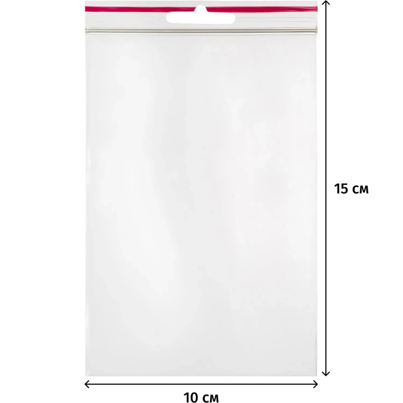 Пакет с замком (Zip Lock) с европодвесом 10 х 15 см, 60 мкм, 100 шт/уп