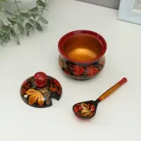 Сахарница дерево хохлома &laquo;Красота&raquo; с ложкой, 10&times;9 см