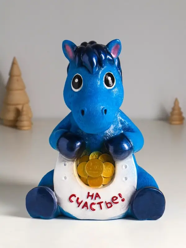 Копилка "Конь с подковой" 24 см, синий