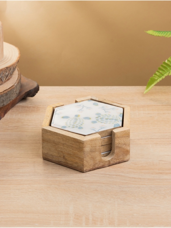 Подставка под горячее (набор 4 шт)  Подставка под горячее (набор 4 шт) "Черепаха и цветы" дерево манго 15х13х5 см