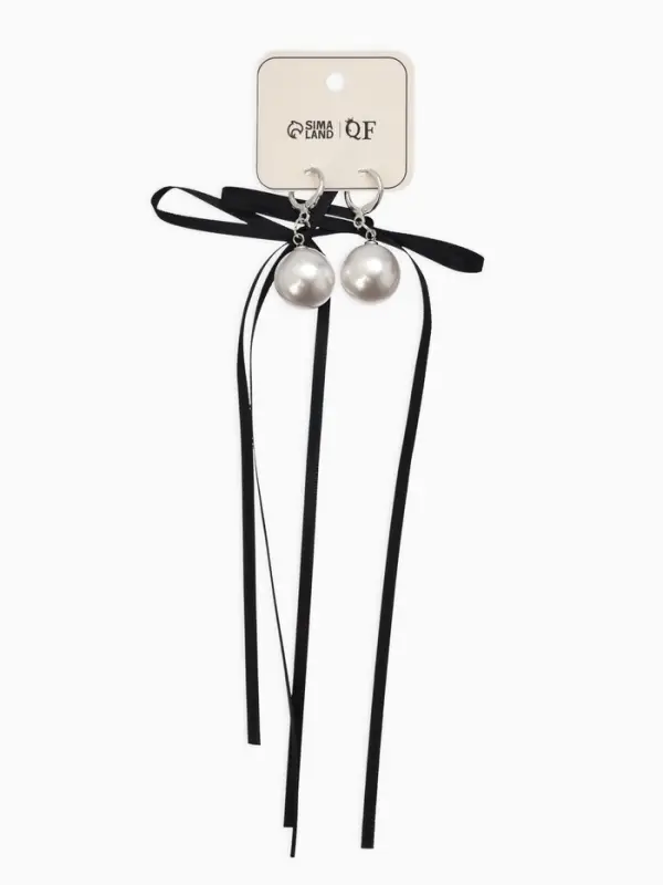 Серьги &laquo;Бантик с жемчугом&raquo;, №16, белый, чёрный в серебре
