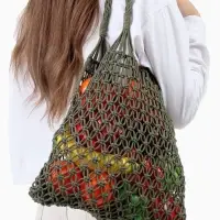 Сумка пляжная, плетёная, клетка 3.5 см, зелёная