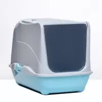 Туалет-домик для кошек закрытый с дверцей 43&times;32&times;33 см, бирюзово-серый