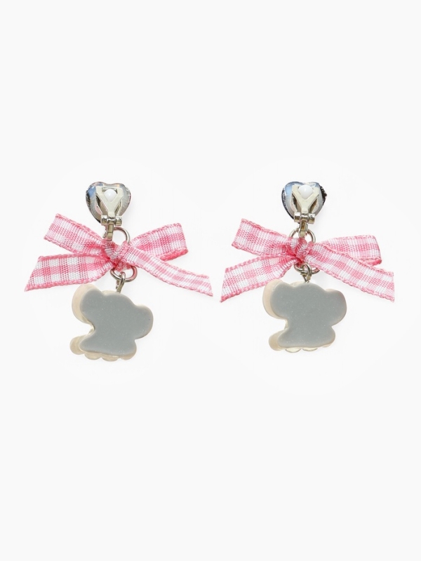 Серьги-клипсы детские  Серьги-клипсы детские "Выбражулька" Слон с бантом клетка и кристалом сердце, цветные