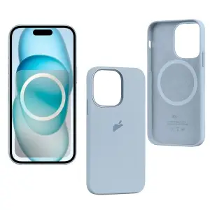 Чехол для iPhone 15 Pro Max Silicone Case 100% ORG (MagSafe + анимация NFC) c LOGO Light Blue