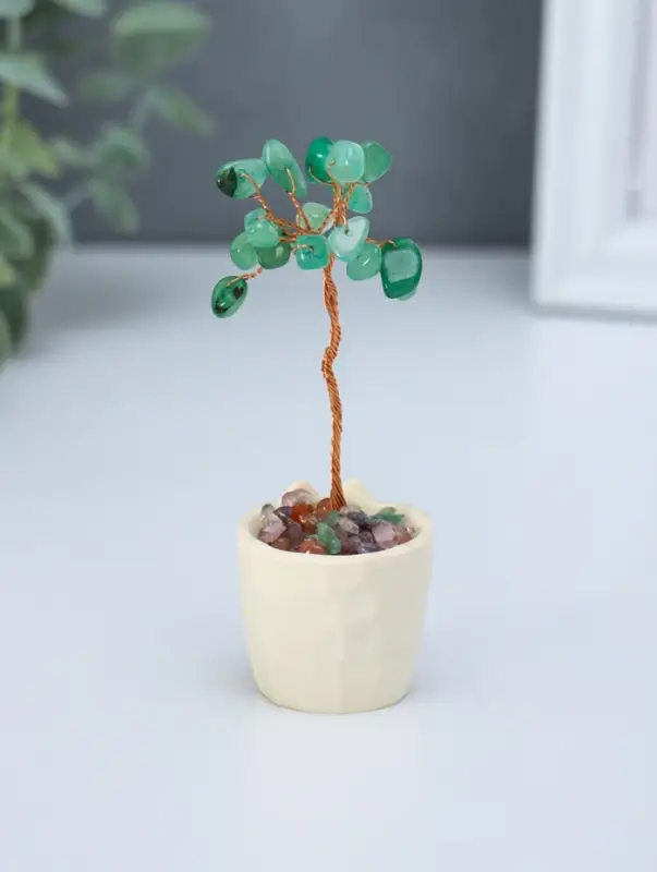 Сувенир "Котик-горшок и зелёное дерево" 12 камней 3,3х3,4х8,8 см