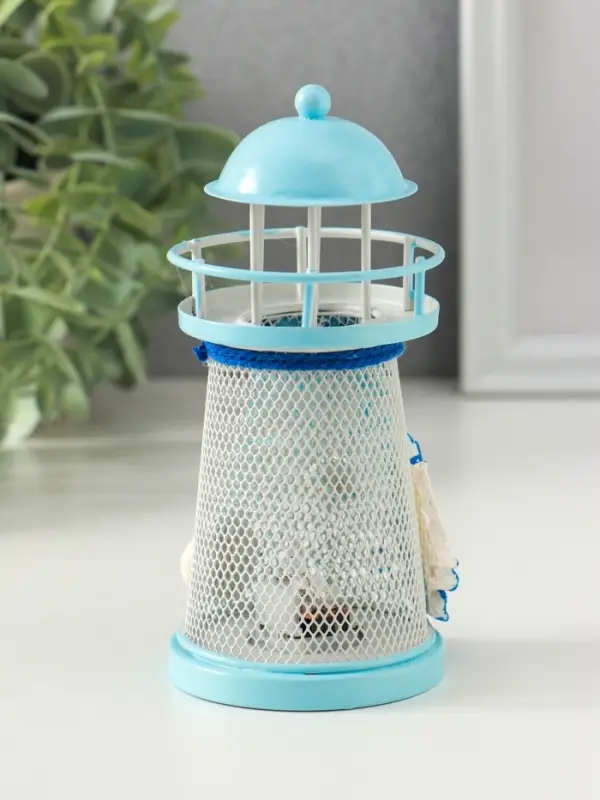 Сувенир настольный Сувенир настольный "Маяк с корабликом" сетка, голубой, 3хLR1130, RGB, LED 7,5х7,5х18 см