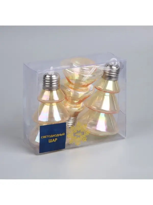 Набор ёлочных шаров &laquo;Ёлки-конусы&raquo;, 3 шт., d=10&times;6 см, 3 LED, от батареек AG13&times;9, свечение тёплое белое