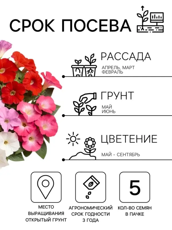 Семена цветов Петуния &laquo;Минифлора горшечная&raquo; F1, смесь сортов, 5 шт., &laquo;АЭЛИТА&raquo;