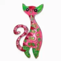 Брошь &laquo;Кошка&raquo; египетская, розово-зелёная в серебре