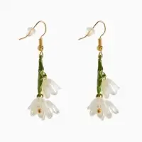 Серьги "Цветы Ландыша", цвет бело-зелёный в золоте