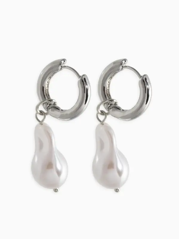 Серьги жемчуг "Барочный" галтовка, цвет белый в серебре