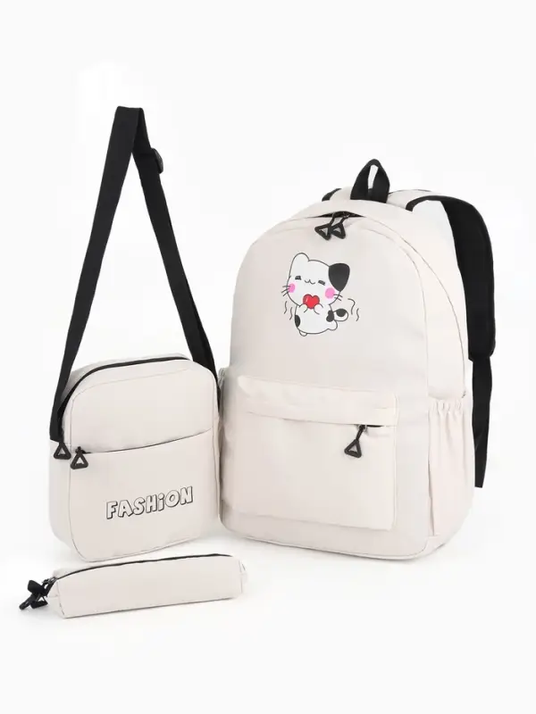 Рюкзак 31*12*44 см (3в1) 1 отд. 3 н/карм+сумка+пенал, Кот. белый.