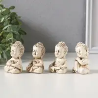Набор фигурок 4 шт. &laquo;Медитация маленького Будды&raquo;, полистоун, беж, 3&times;3.5&times;6 см