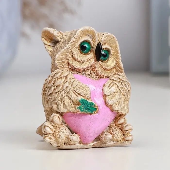 Фигура гипс &laquo;Сова с сердцем&raquo;, слоновая кость, 6&times;6&times;5 см