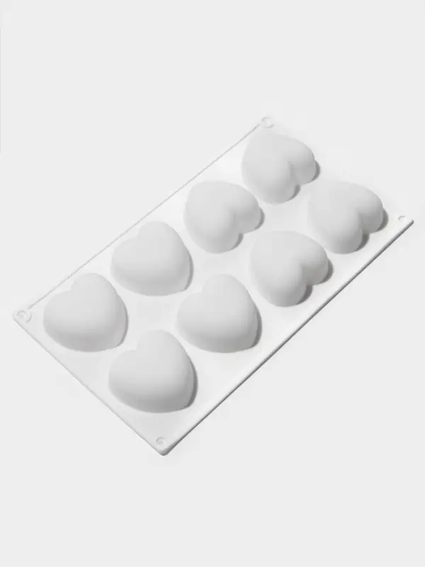 Форма для муссовых десертов и выпечки KONFINETTA &laquo;Сердца&raquo;, 30&times;17.5&times;3 см, 8 ячеек (6.2&times;6 см), силикон, белая