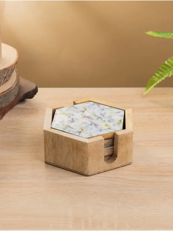 Подставка под горячее &laquo;Оттенки сирени&raquo;, набор 4 шт., 15&times;13&times;5 см, дерево манго