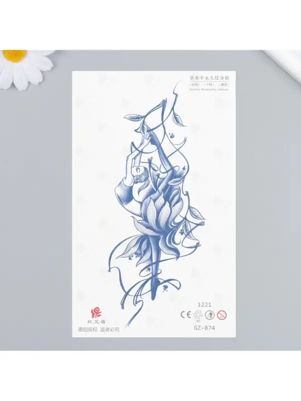 Переводная тату на тело синяя «Балерина», 18×11 см