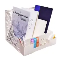 Лоток для бумаг Calligrata, А4, вертикальный, с отделениями для пишущих принадлежностей, 8 отделений, белый