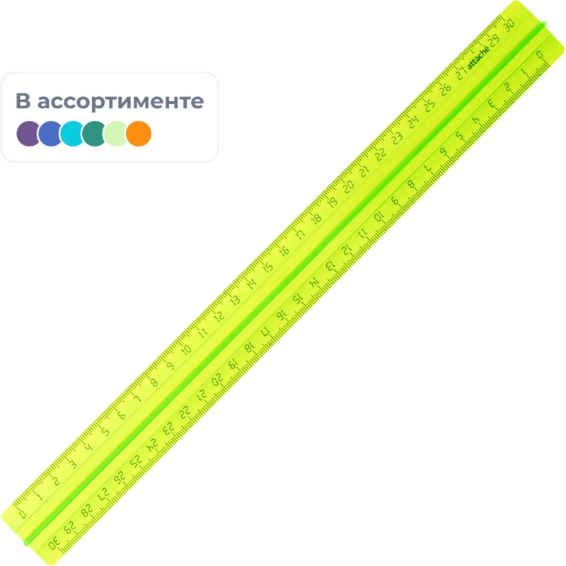 Линейка 30см Attache с держателем прозрачно-яркие цвета в ассорт ЛН42АЕ