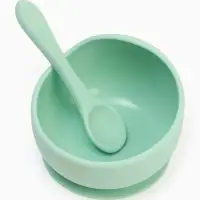 Тарелка детская на присоске и ложка, бирюзовый, Mum&Baby Тарелка детская на присоске и ложка, бирюзовый, Mum&Baby