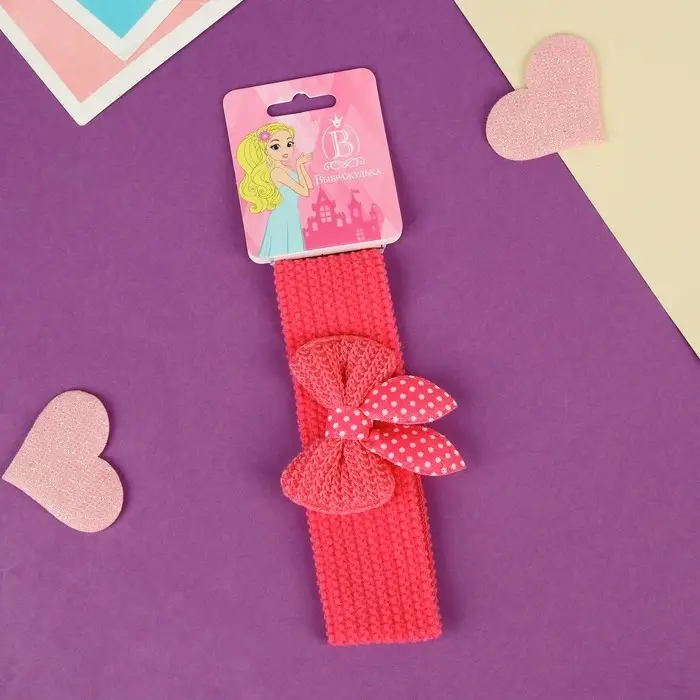 Повязка для волос Повязка для волос "Выбражулька" бантик горох, 16х3 см, малиновый