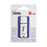 Флешка Mirex KNIGHT WHITE, 8 Гб, USB2.0, чт до 25 Мб/с, зап до 15 Мб/с, белая