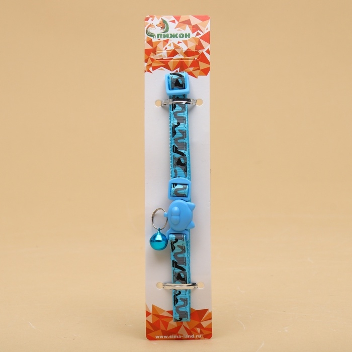 Ошейник кошачий Ошейник кошачий "Котофляш", с бубенчиком, 30 х 1 см, полиэстер, голубой