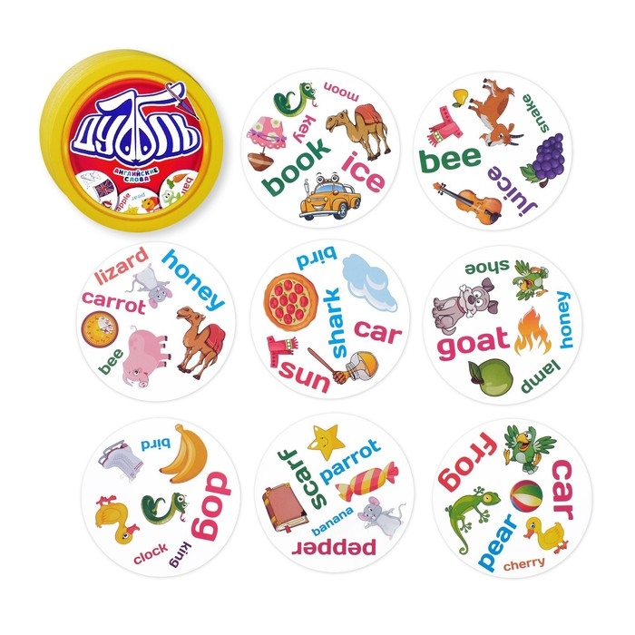 Настольная игра на реакцию и внимание «Дуббль. Английские слова», 55 карт, 5+ Настольная игра на реакцию и внимание «Дуббль. Английские слова», 55 карт, 5+