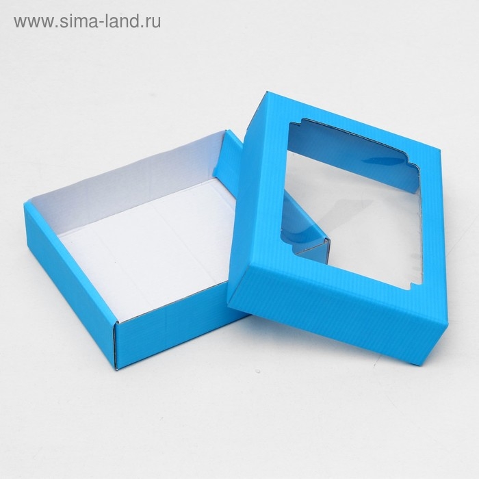 Коробка сборная, крышка-дно, с окном, голубая, МИКС голубого, 18 х 15 х 5 см Коробка сборная, крышка-дно, с окном, голубая, МИКС голубого, 18 х 15 х 5 см