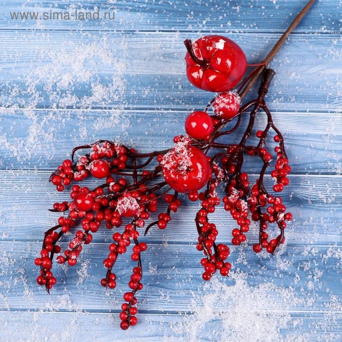 Декор Декор "Зимнее очарование" веточка с яблочками, 23 см