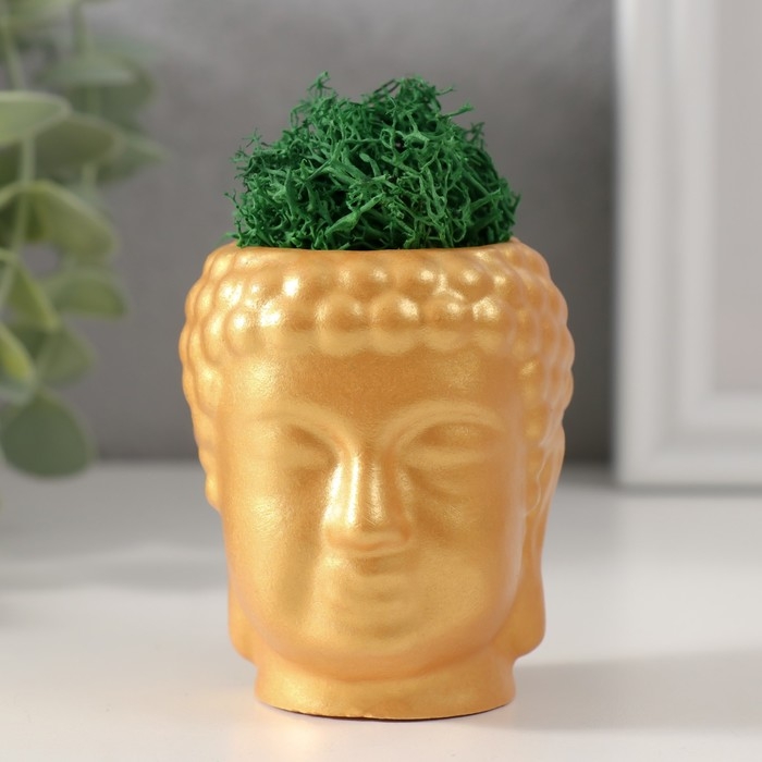 Кашпо бетонное  Кашпо бетонное "Будда" со мхом 7*6см золото (мох зеленый стабилизированный)