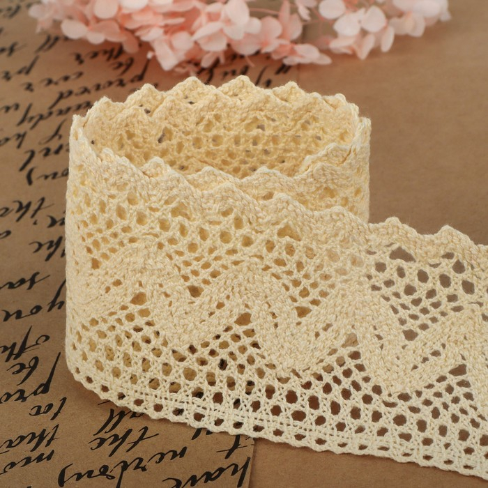 Кружево вязаное, 60 мм × 10 ± 1 м, цвет бежевый Кружево вязаное, 60 мм × 10 ± 1 м, цвет бежевый
