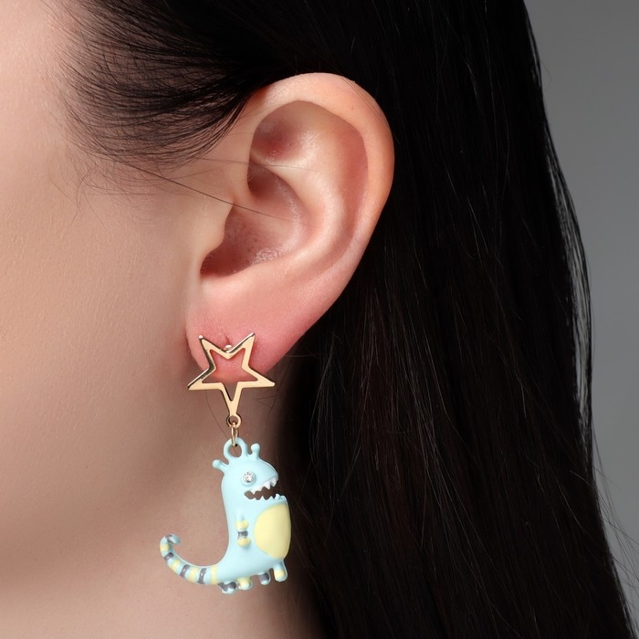 Серьги ассорти «Динозавр» SMILE, цветные в золоте Серьги ассорти «Динозавр» SMILE, цветные в золоте