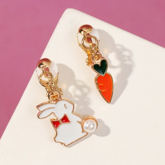 Клипсы детские «Выбражулька» зайчик с морковкой, цветные в золоте Клипсы детские «Выбражулька» зайчик с морковкой, цветные в золоте