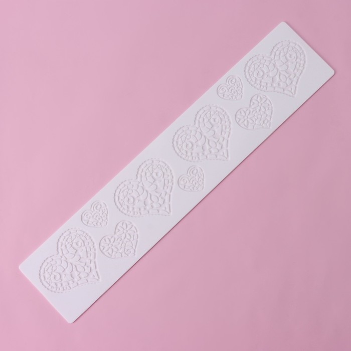 Коврик для айсинга Доляна «Сердца», силикон, 37,5×8×0,1 см, цвет белый Коврик для айсинга Доляна «Сердца», силикон, 37,5×8×0,1 см, цвет белый