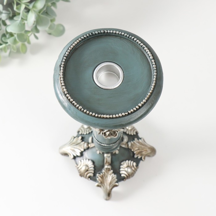 Подсвечник полистоун на 1 свечу Подсвечник полистоун на 1 свечу "Цветочная элегия" тёмно-серый серебро 10,5х10,5х27 см