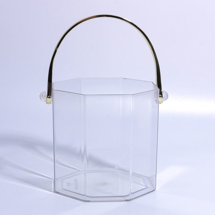 Органайзер для хранения косметических принадлежностей «CLEAN GOLD», с ручкой, восьмиугольный, d = 12,5 × 12 см, цвет прозрачный/золотистый