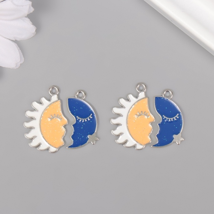 Декор для творчества металл, эмаль Декор для творчества металл, эмаль "Солнце + месяц" набор 2 шт 2,9х2,7 см
