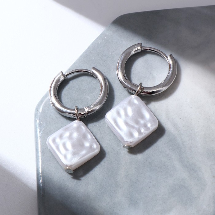 Серьги со съёмным элементом «Трансформер» жемчужный квадрат, цвет белый в серебре Серьги со съёмным элементом «Трансформер» жемчужный квадрат, цвет белый в серебре