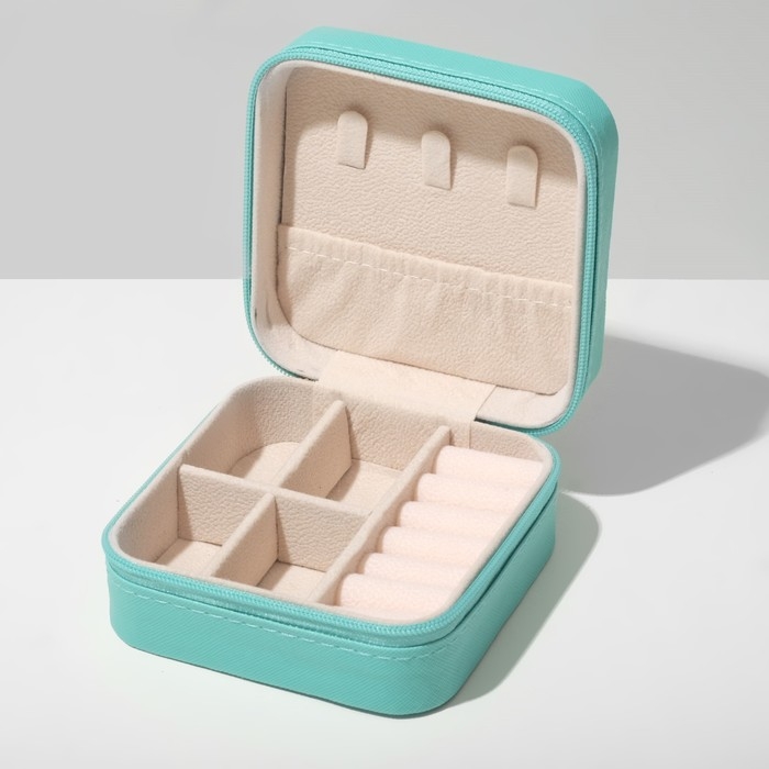 Органайзер для хранения украшений «Шкатулка портативная», 10,5×10,5×5 см, цвет голубой Органайзер для хранения украшений «Шкатулка портативная», 10,5×10,5×5 см, цвет голубой