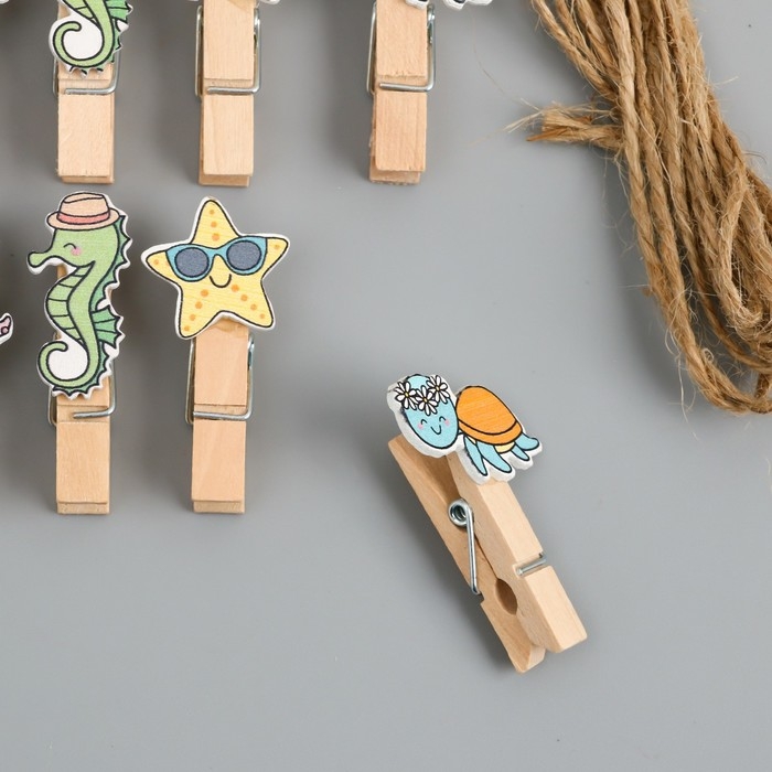 Декор для творчества дерево Декор для творчества дерево "Прищепка. Морские животные в отпуске" набор 10 шт 4х2х1,2 см