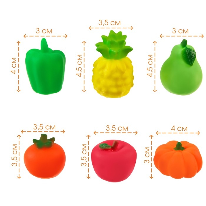 Набор резиновых игрушек для ванны &laquo;Овощи-Фрукты&raquo;, с пищалкой, 6 шт, виды МИКС, Крошка Я