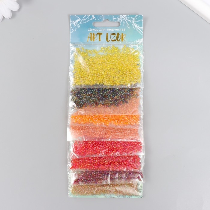 Бисер круглый 12/0  Бисер круглый 12/0 "Красно-жёлтый" перламутр 8 цветов х 10 гр 20х8 см