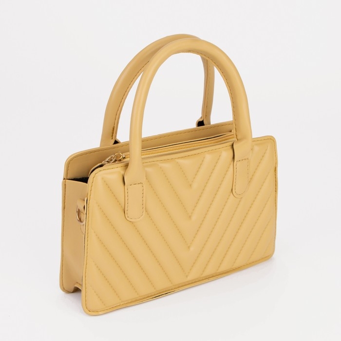 Сумка женская тоут на молнии, длинный ремень, цвет жёлтый