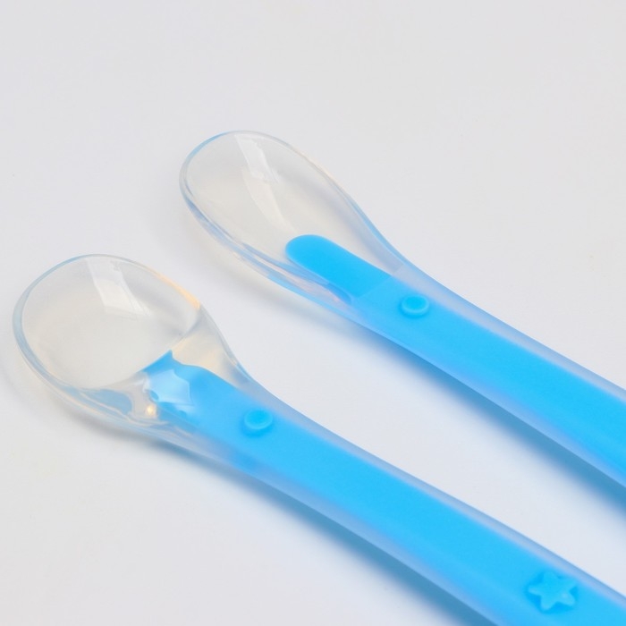 Набор силиконовых ложек для кормления, 2 шт., цвет голубой Набор силиконовых ложек для кормления, 2 шт., цвет голубой