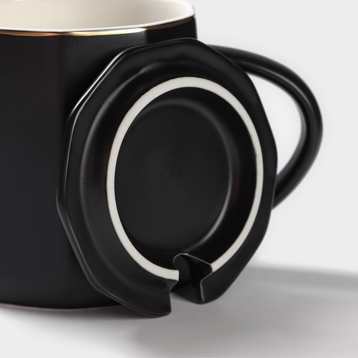 Кружка керамическая с ложкой Simple, 350 мл, цвет чёрный Кружка керамическая с ложкой Simple, 350 мл, цвет чёрный