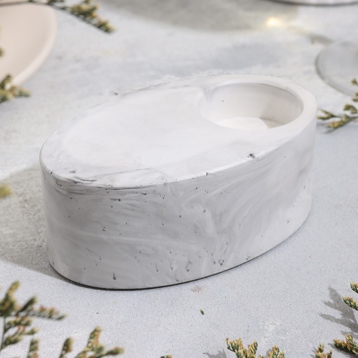 Подсвечник Подсвечник "Узкий овал. Мрамор" из гипса,11,5х7х4см,мрамор с чёрными полосками