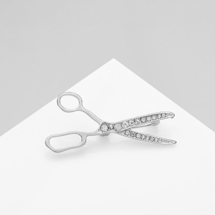 Брошь «Ножницы», цвет белый в серебре Брошь «Ножницы», цвет белый в серебре